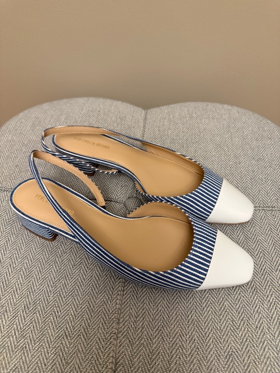 Veronica Beard Shoes - NEW Veronica Beard Blue Stripe and White Cap-Toe Slingback Mules